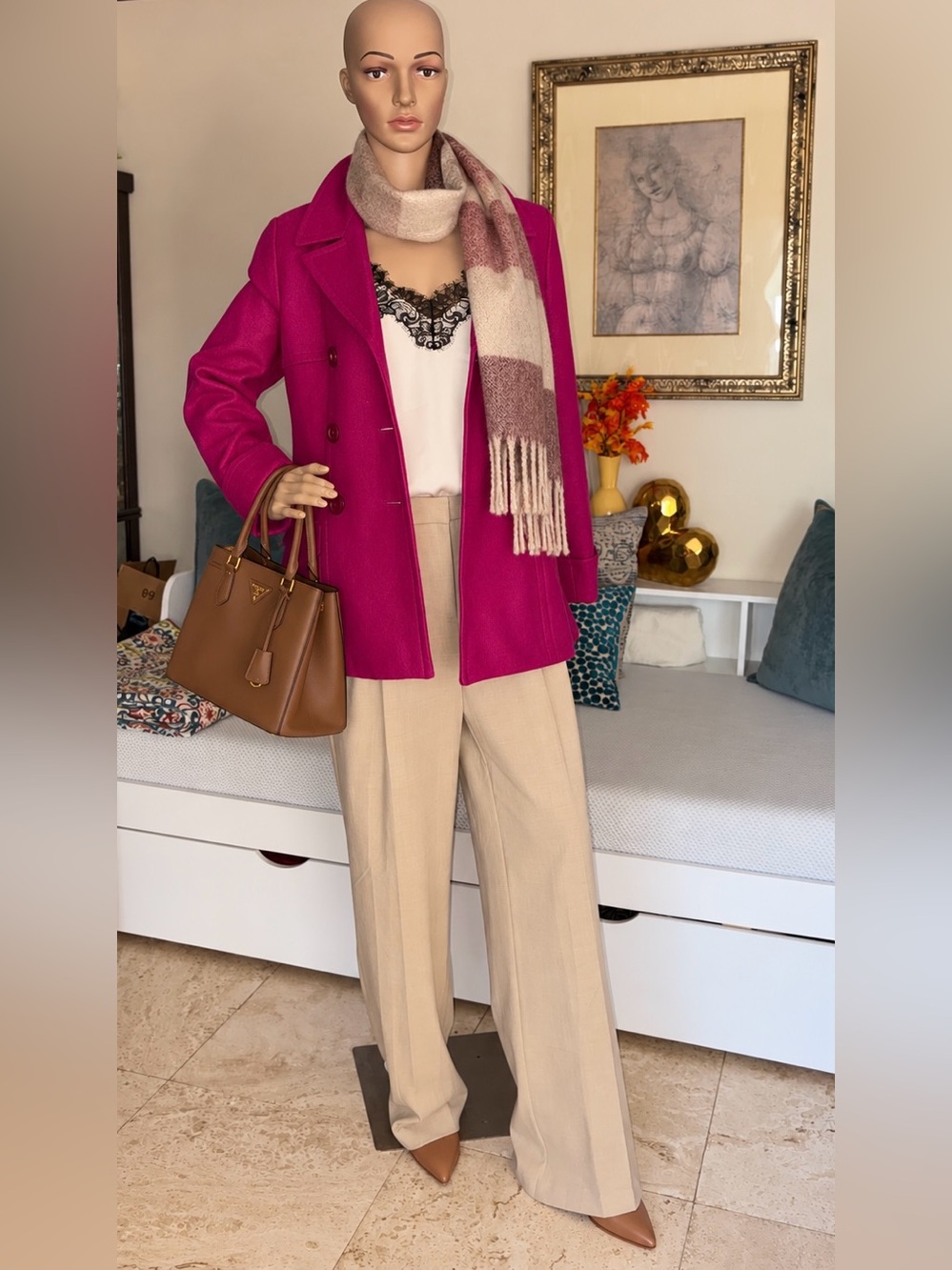 Moda International Magenta  Double-Breasted Pea Coat - Picture 2 of 9
